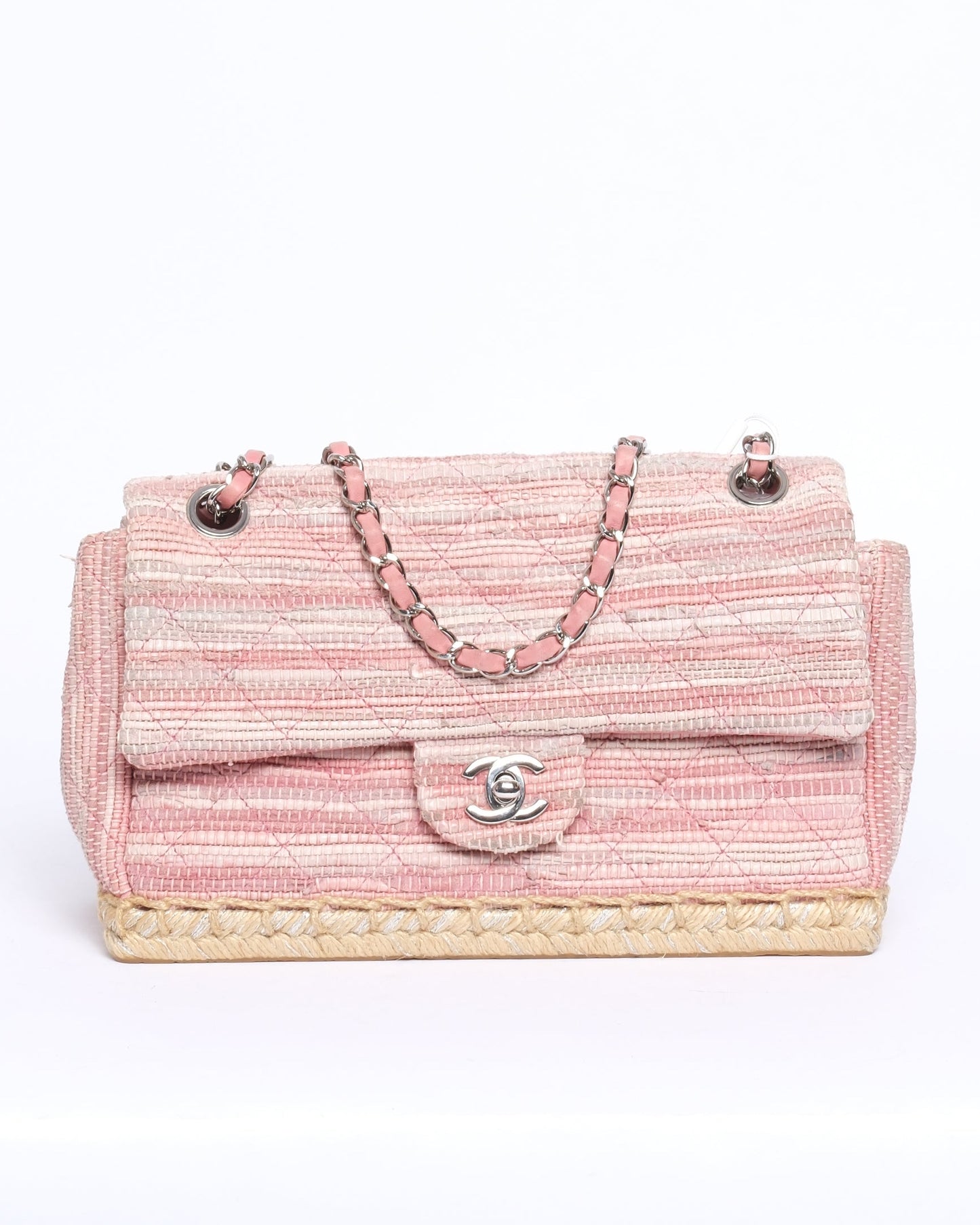 Chanel 2006 Pink Quilted Espadrille Raffia Flap
