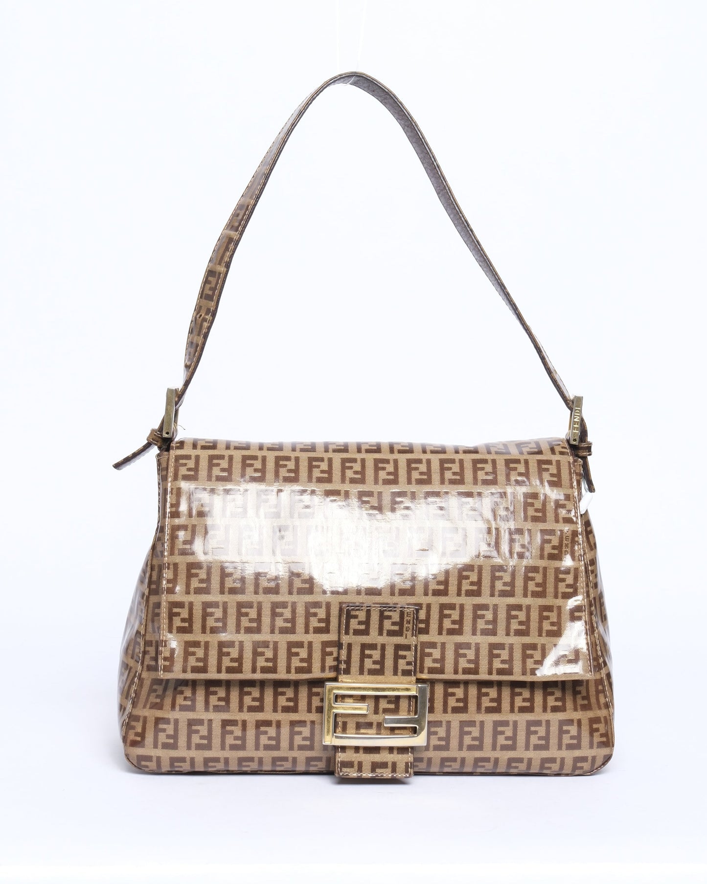 Fendi Zucchino Monogram Vinyl Brown Mama Baguette Shoulder Bag