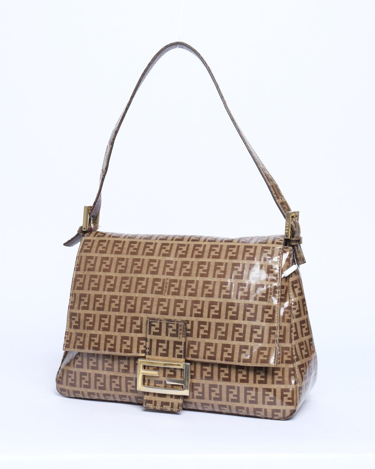 Fendi Zucchino Monogram Vinyl Brown Mama Baguette Shoulder Bag