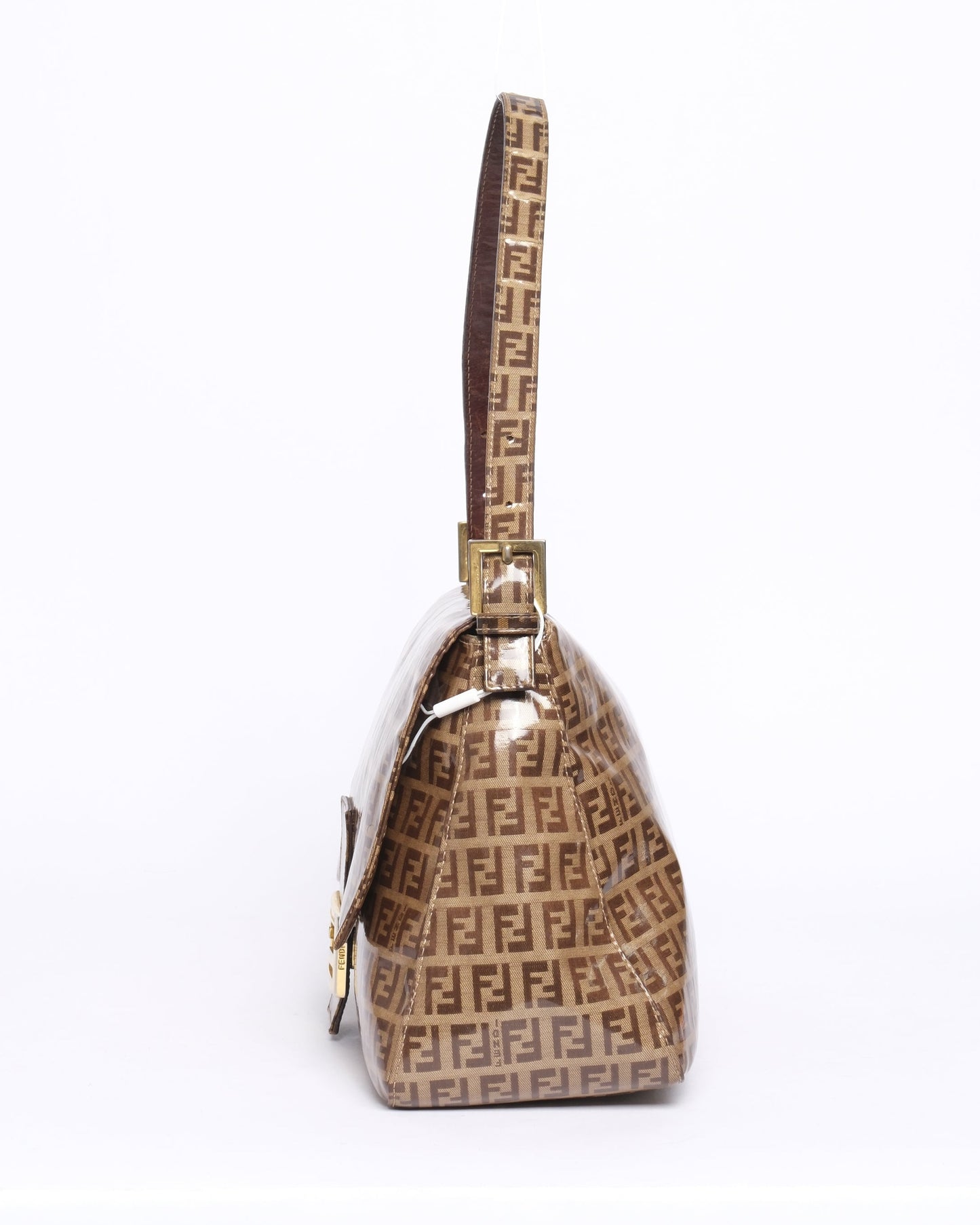 Fendi Zucchino Monogram Vinyl Brown Mama Baguette Shoulder Bag