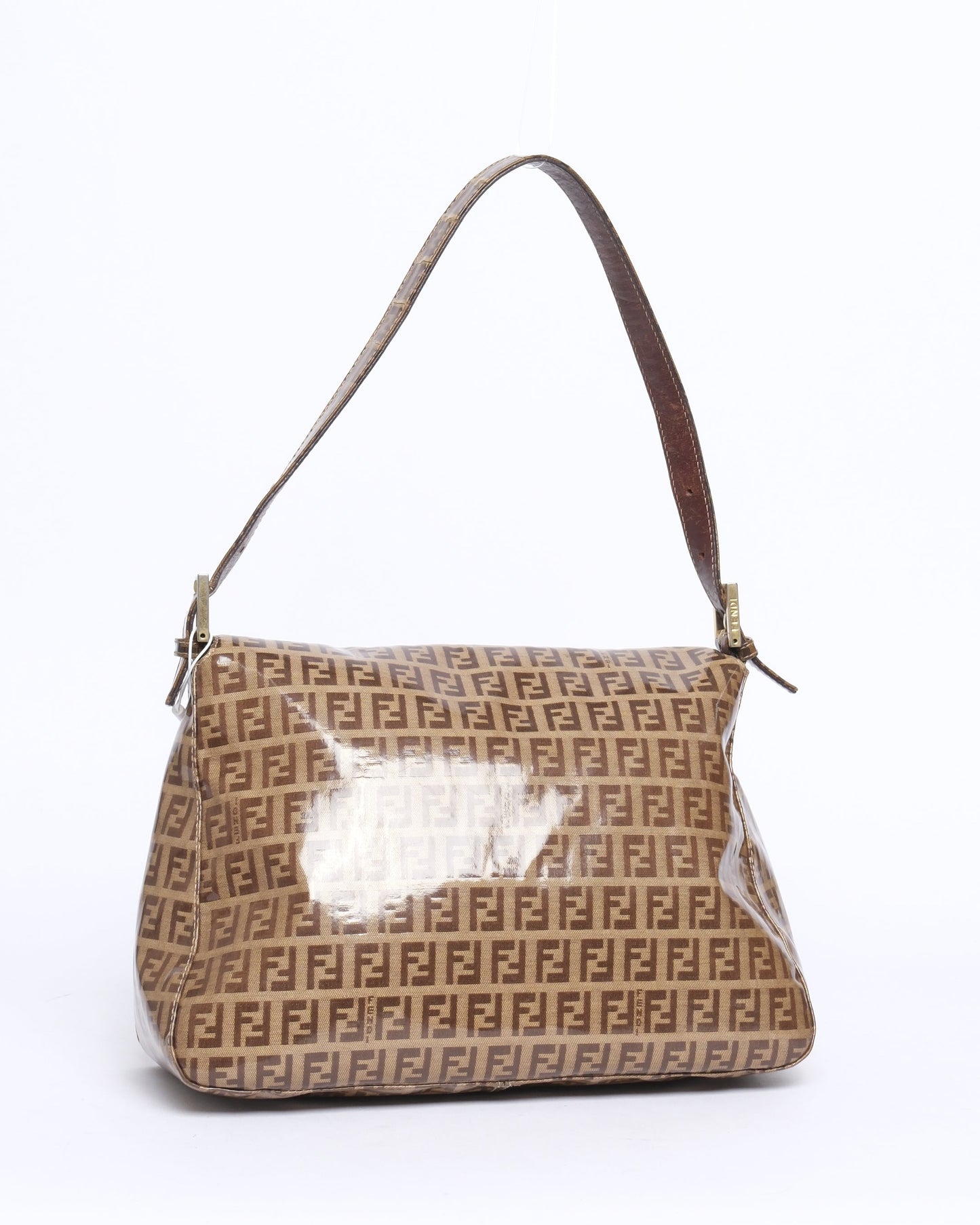 Fendi Zucchino Monogram Vinyl Brown Mama Baguette Shoulder Bag