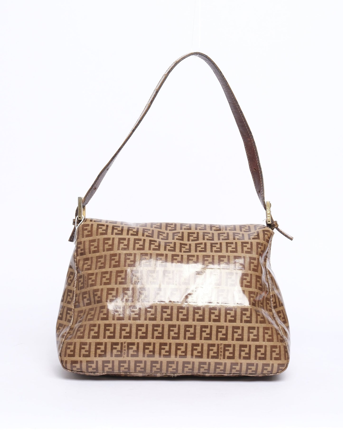 Fendi Zucchino Monogram Vinyl Brown Mama Baguette Shoulder Bag
