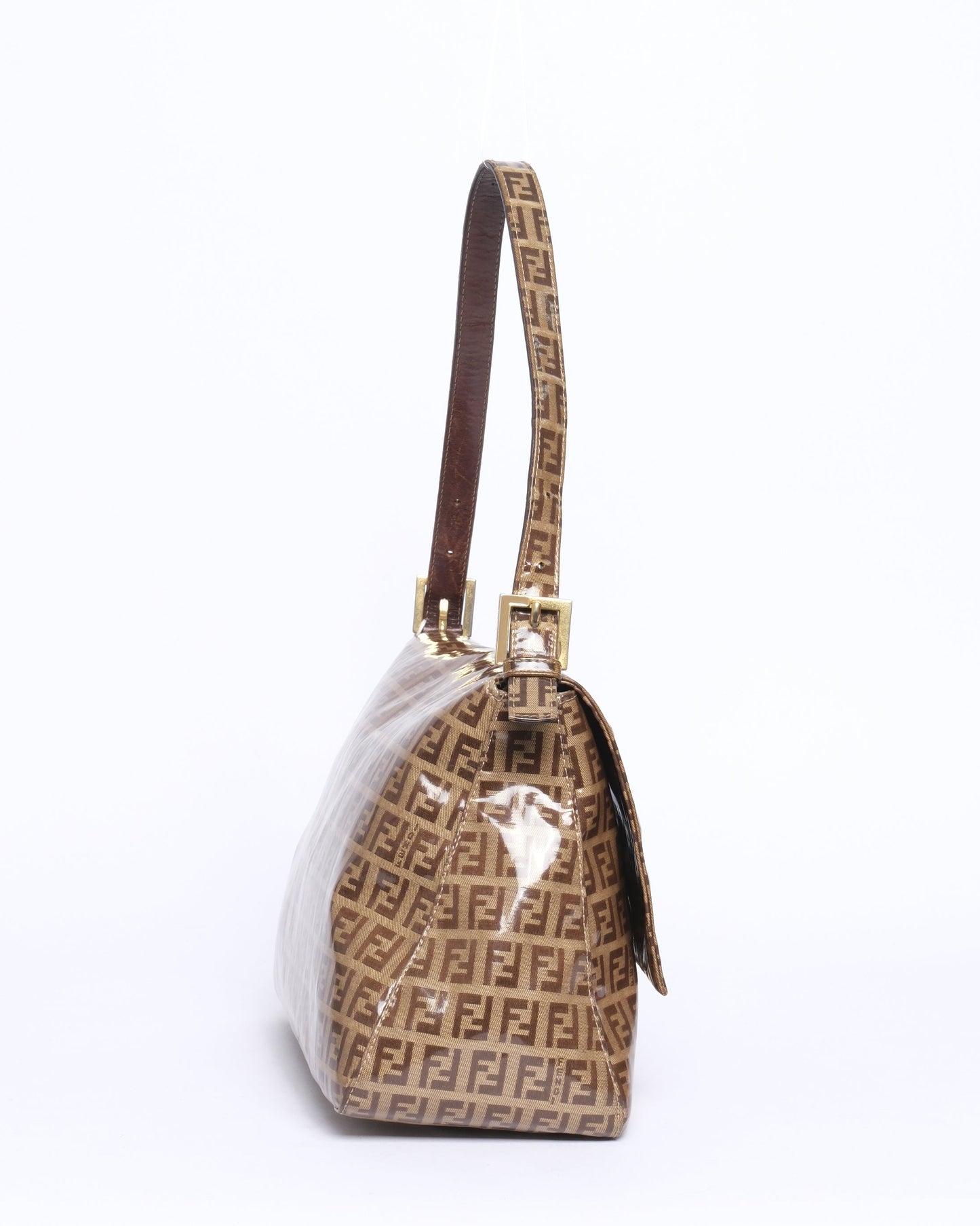Fendi Zucchino Monogram Vinyl Brown Mama Baguette Shoulder Bag