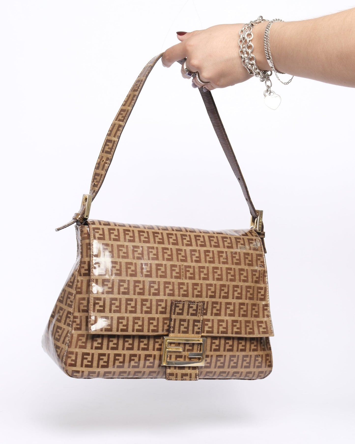 Fendi Zucchino Monogram Vinyl Brown Mama Baguette Shoulder Bag
