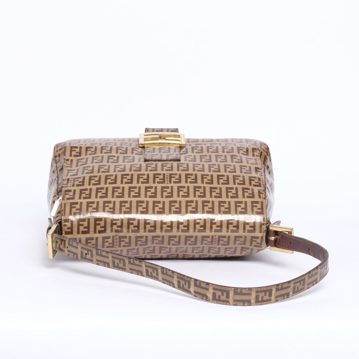 Fendi Zucchino Monogram Vinyl Brown Mama Baguette Shoulder Bag
