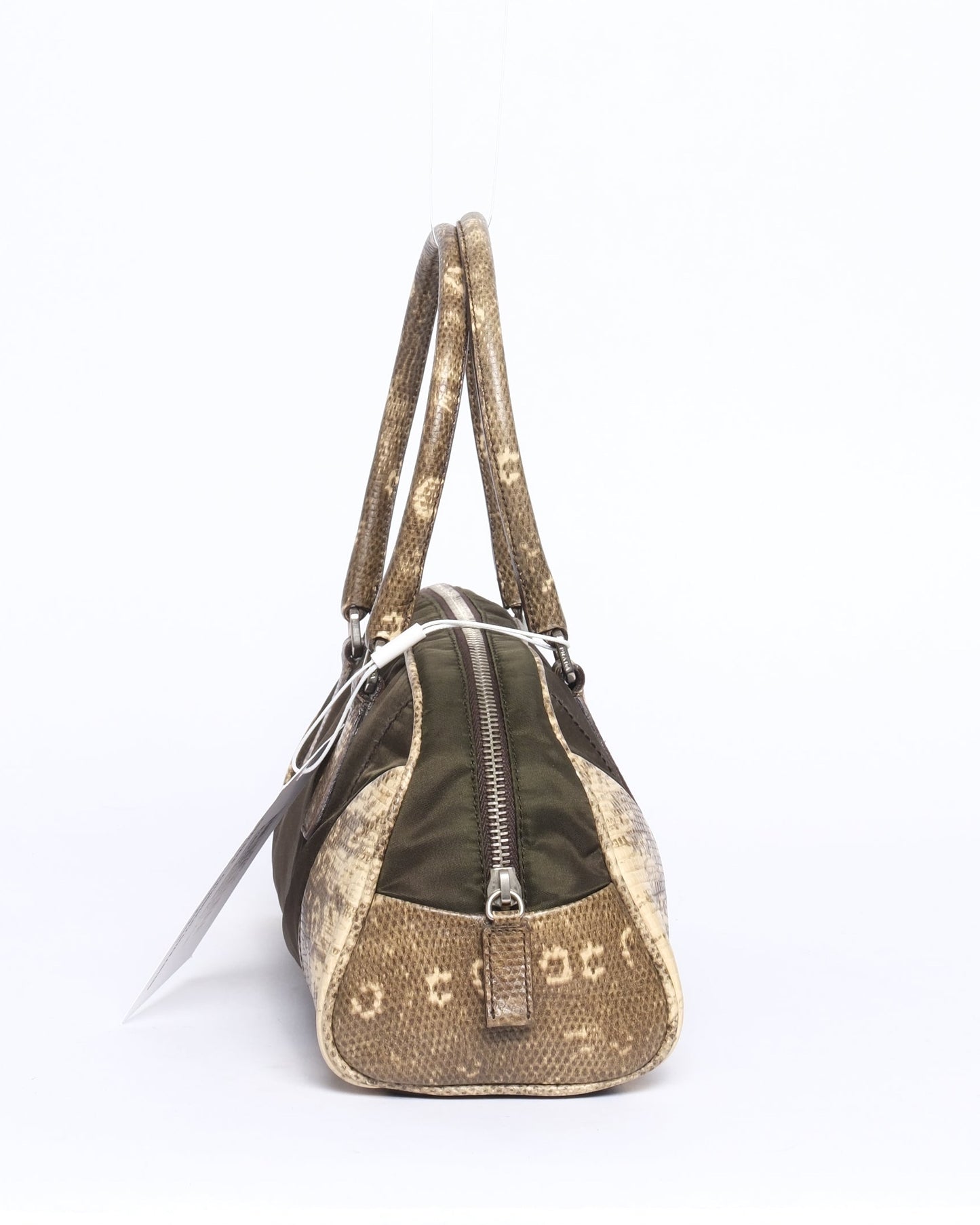 Prada Lizard Trim Nylon Khaki Shoulder Bag