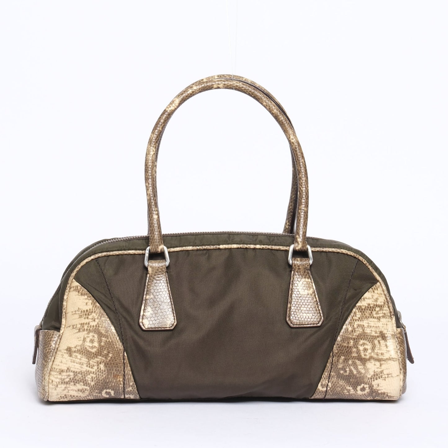Prada Lizard Trim Nylon Khaki Shoulder Bag
