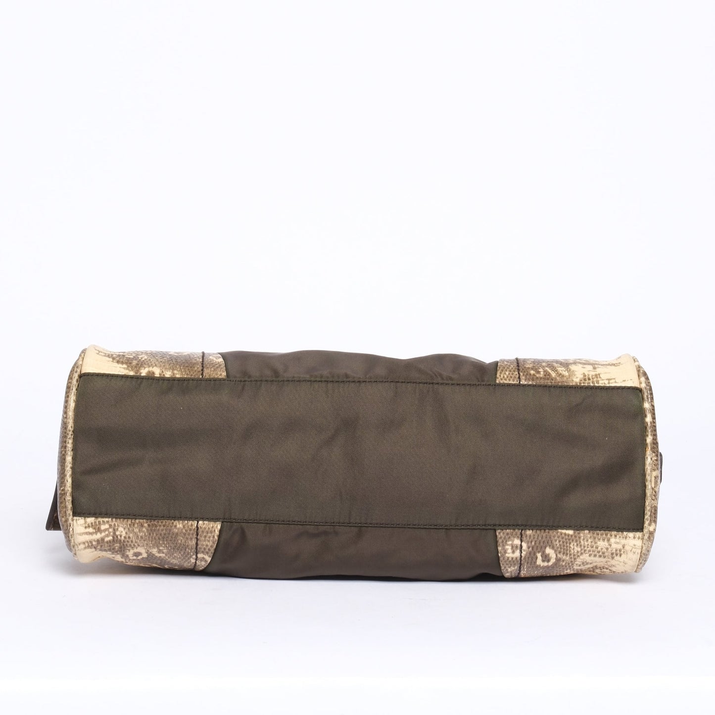 Prada Lizard Trim Nylon Khaki Shoulder Bag