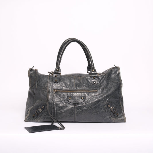 Balenciaga Washed Black Leather "Work" City Bag