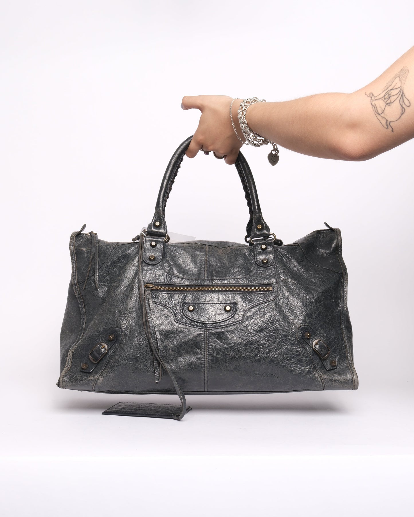 Balenciaga Washed Black Leather "Work" City Bag