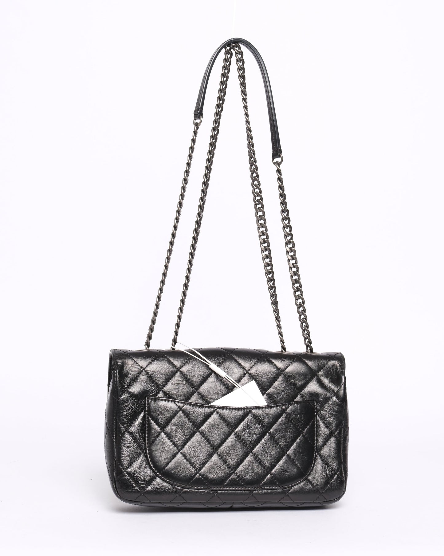 Chanel 2015 Black Lambskin Leather Quilted Medium Flap