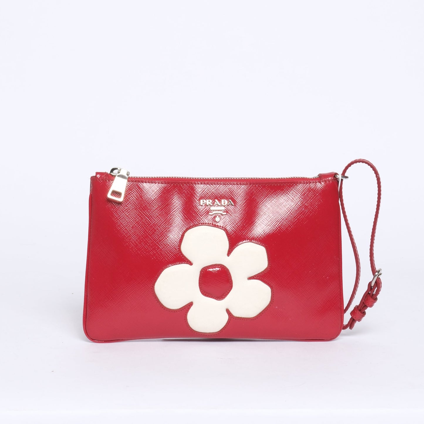 Prada Red Leather Flower Wristlet