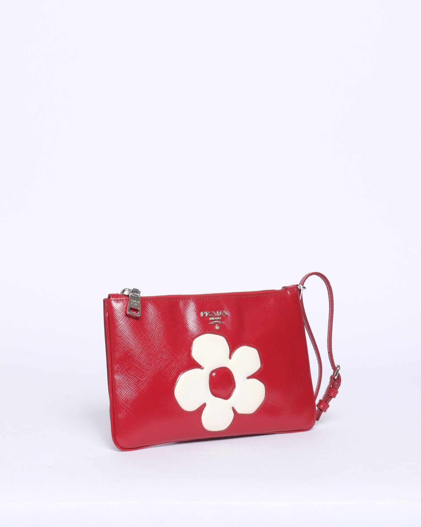 Prada Red Leather Flower Wristlet