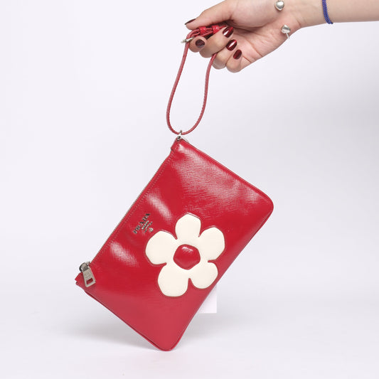 Prada Red Leather Flower Wristlet