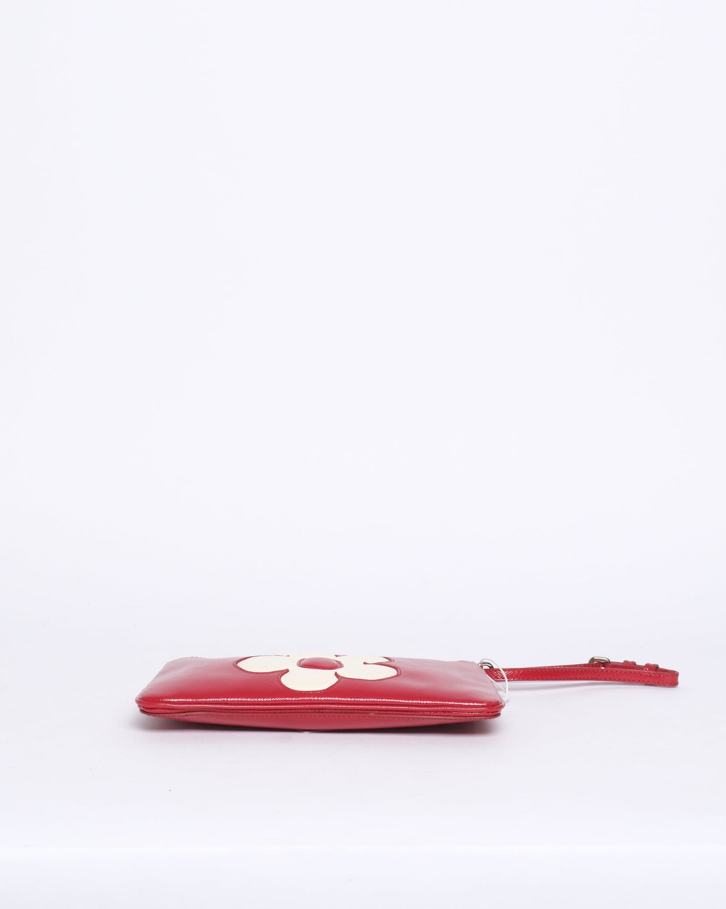 Prada Red Leather Flower Wristlet