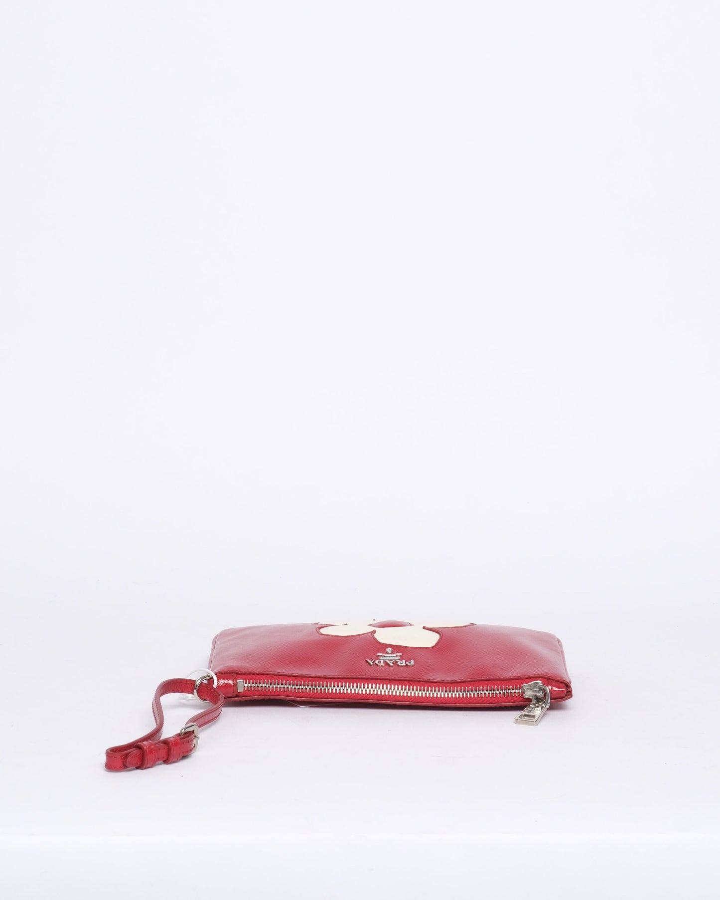 Prada Red Leather Flower Wristlet