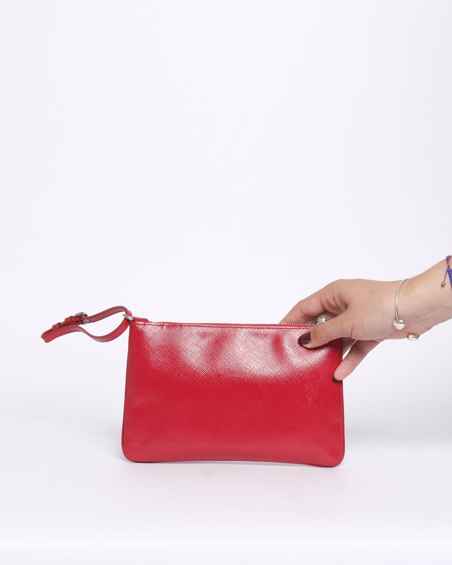 Prada Red Leather Flower Wristlet