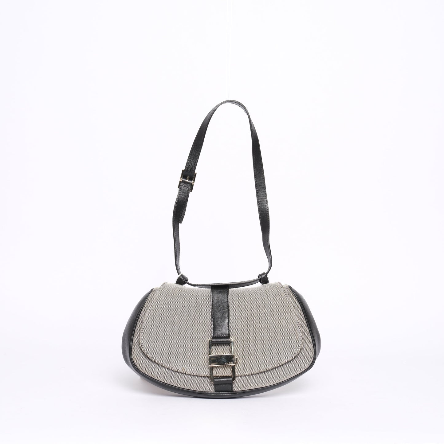Gucci Gray & Black Canvas & Leather Shoulder Bag