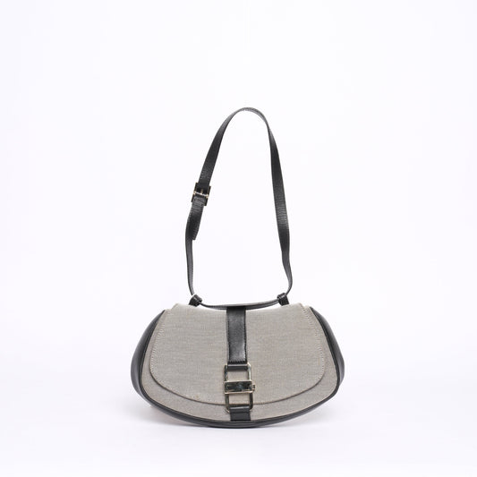 Gucci Gray & Black Canvas & Leather Shoulder Bag