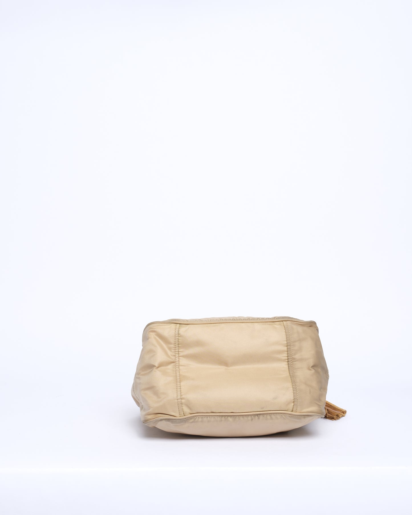 Prada Beige & Brown Nylon & Leather Tassel Shoulder Bag