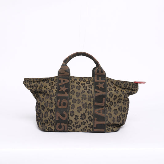 Fendi Brown & Red Canvas & Leather Leopard Printed Top Handle Tote Bag