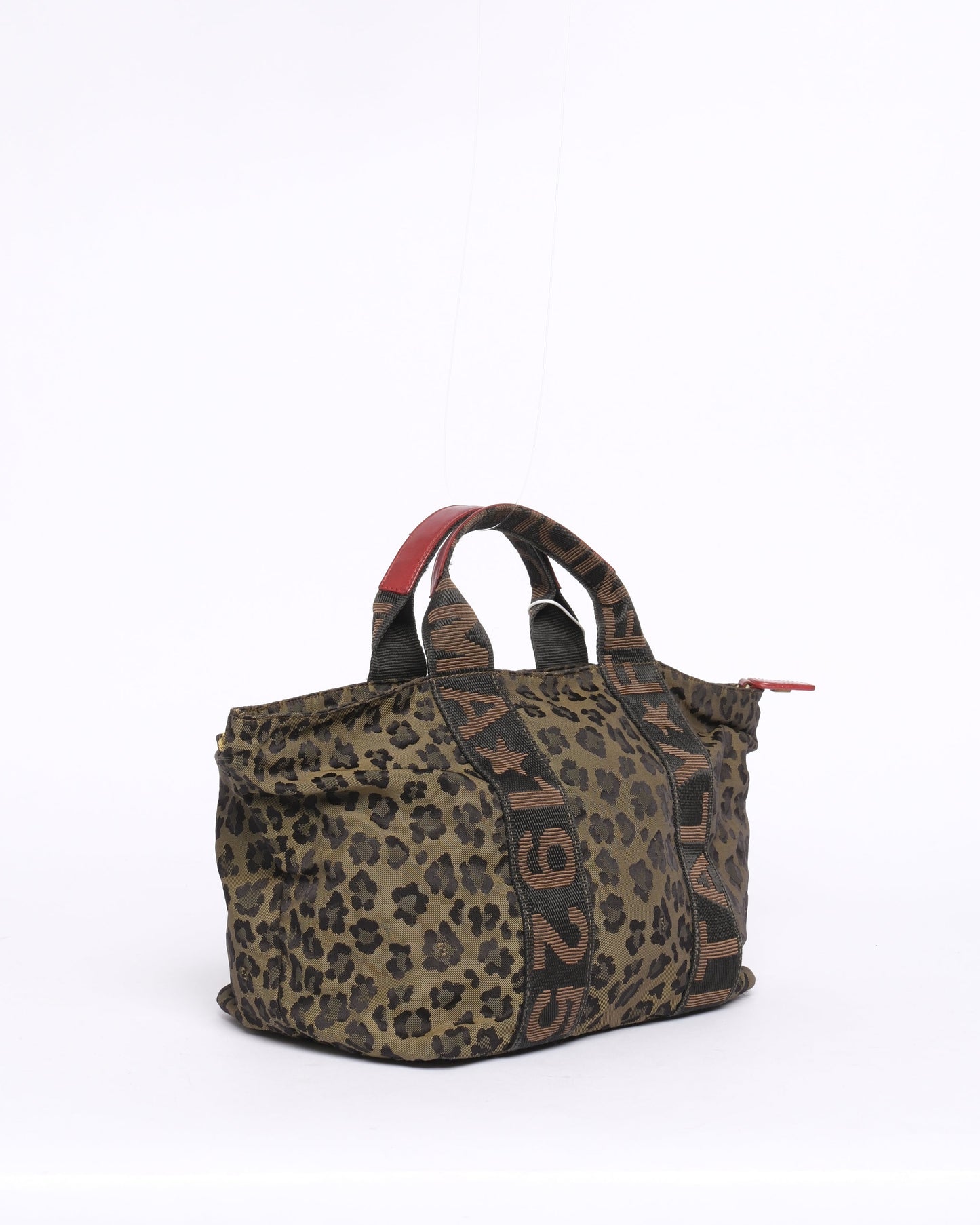 Fendi Brown & Red Canvas & Leather Leopard Printed Top Handle Tote Bag