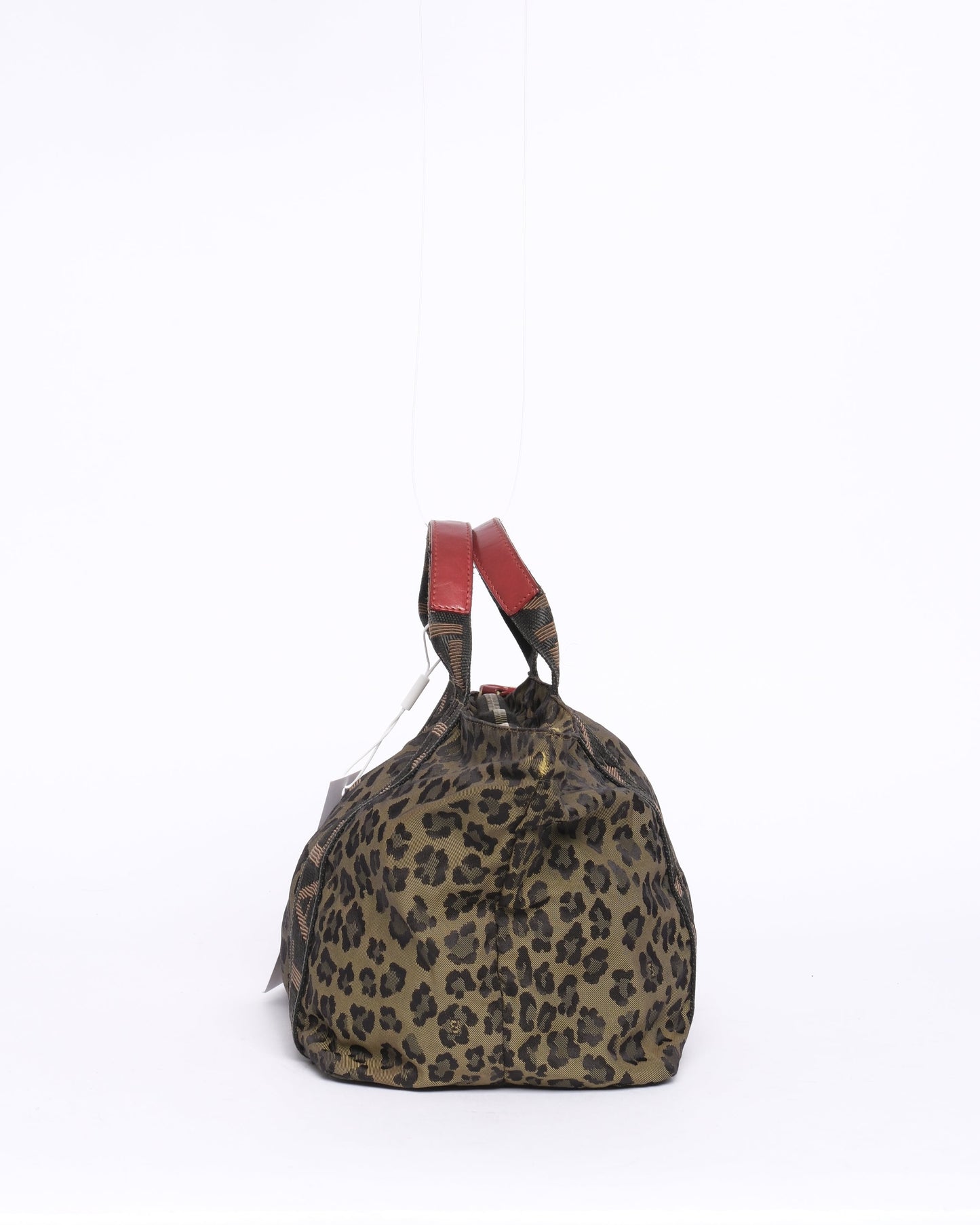 Fendi Brown & Red Canvas & Leather Leopard Printed Top Handle Tote Bag