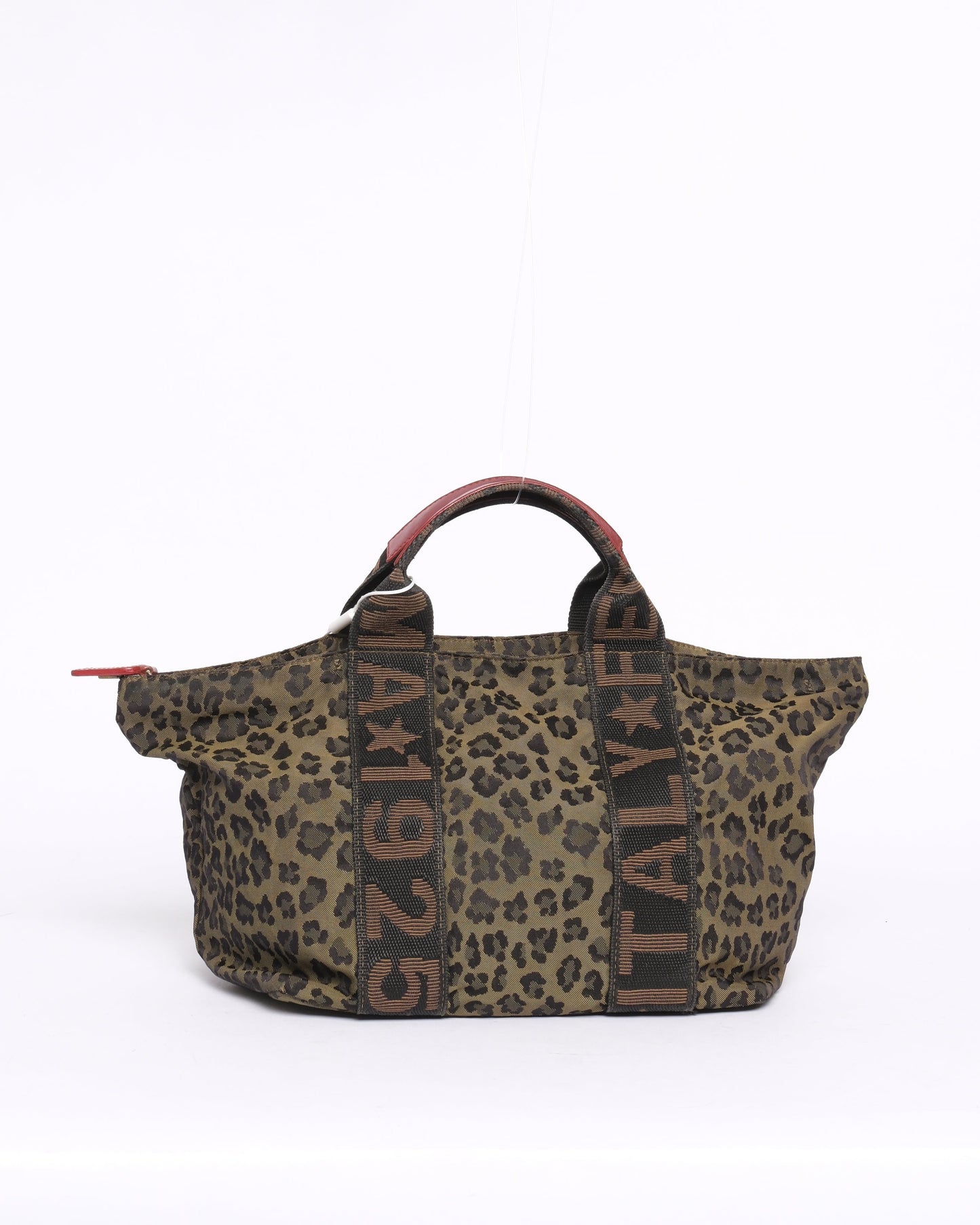 Fendi Brown & Red Canvas & Leather Leopard Printed Top Handle Tote Bag