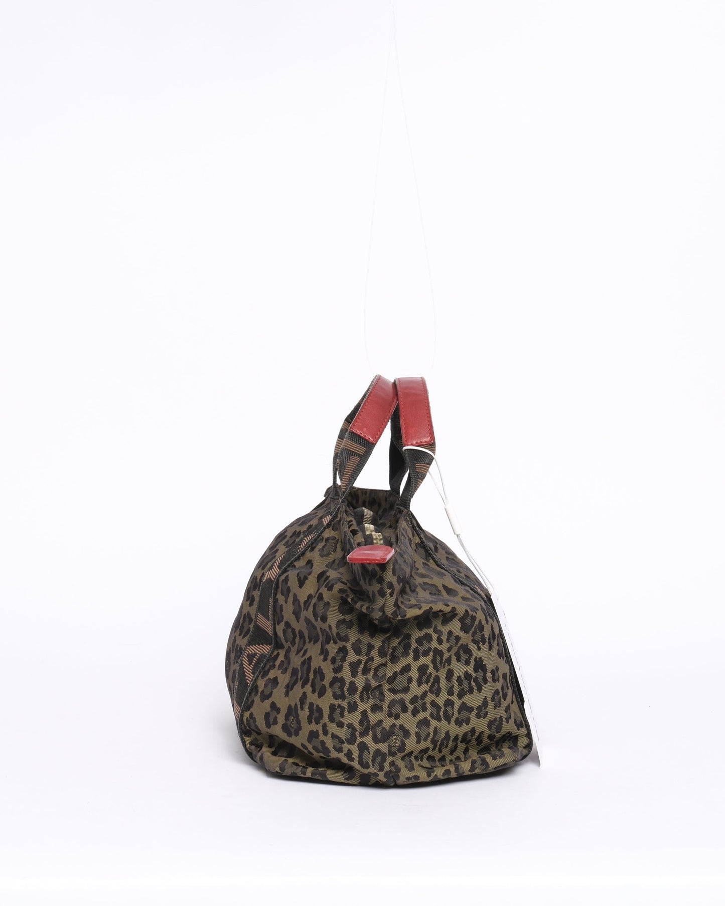 Fendi Brown & Red Canvas & Leather Leopard Printed Top Handle Tote Bag