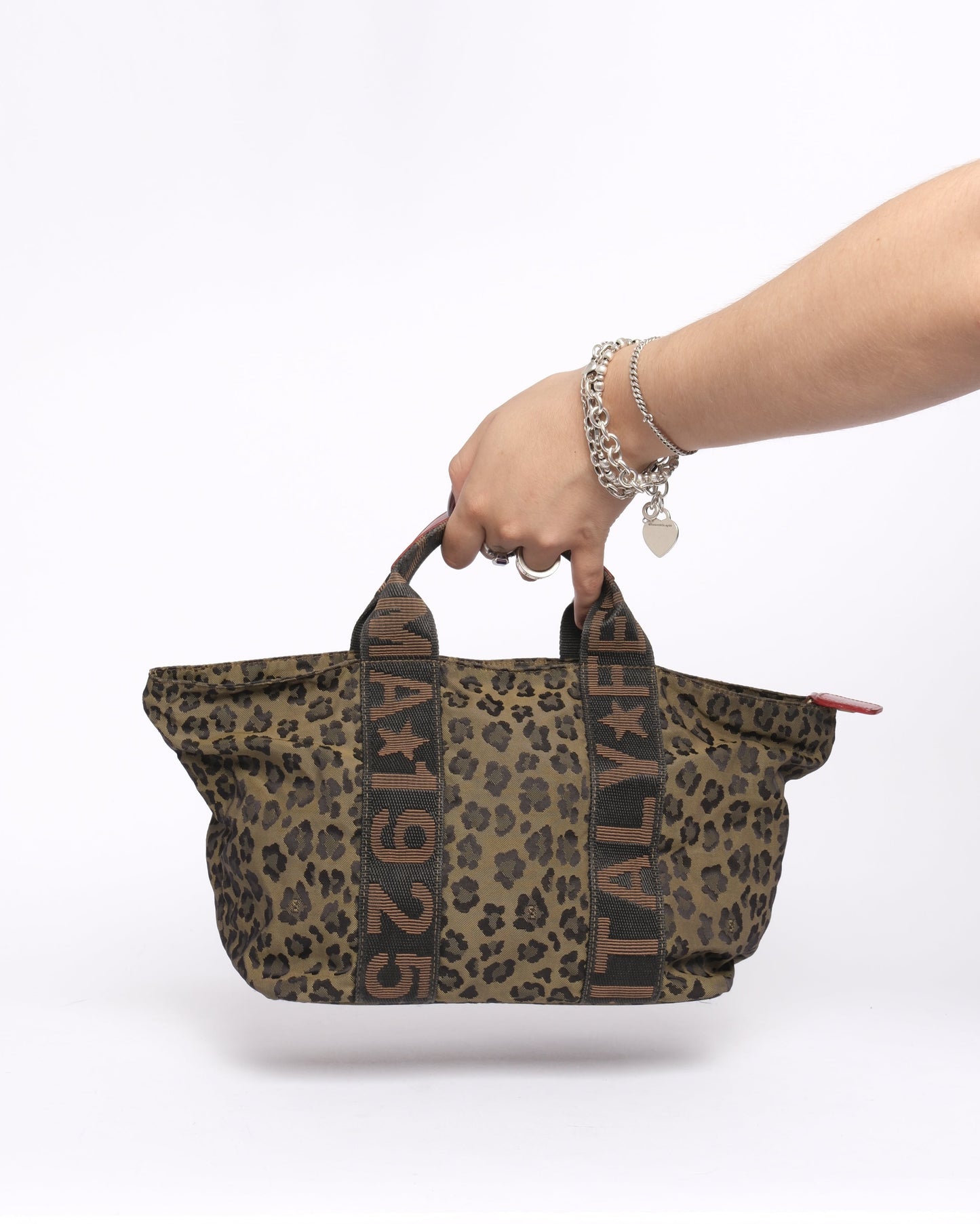 Fendi Brown & Red Canvas & Leather Leopard Printed Top Handle Tote Bag