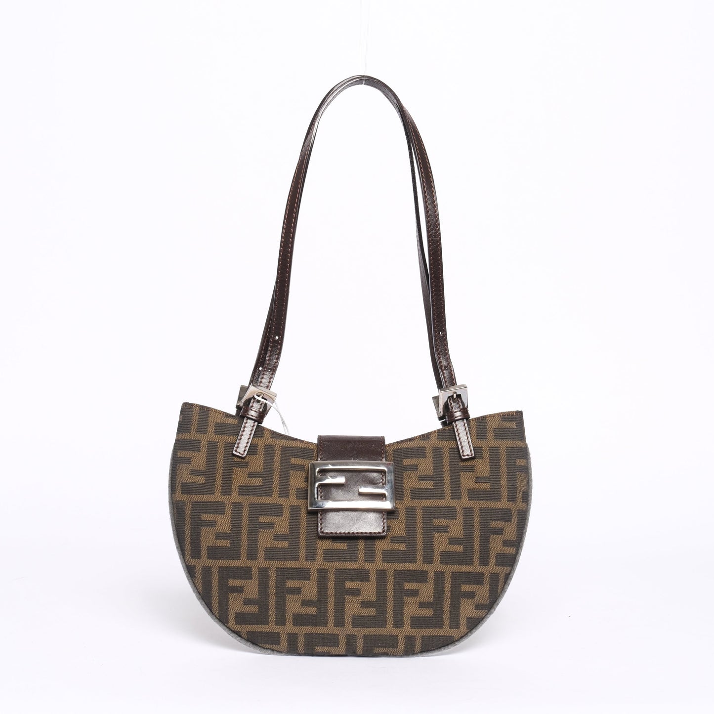 Fendi Brown Canvas & Leather Zucca Monogram Half-moon Shoulder Bag