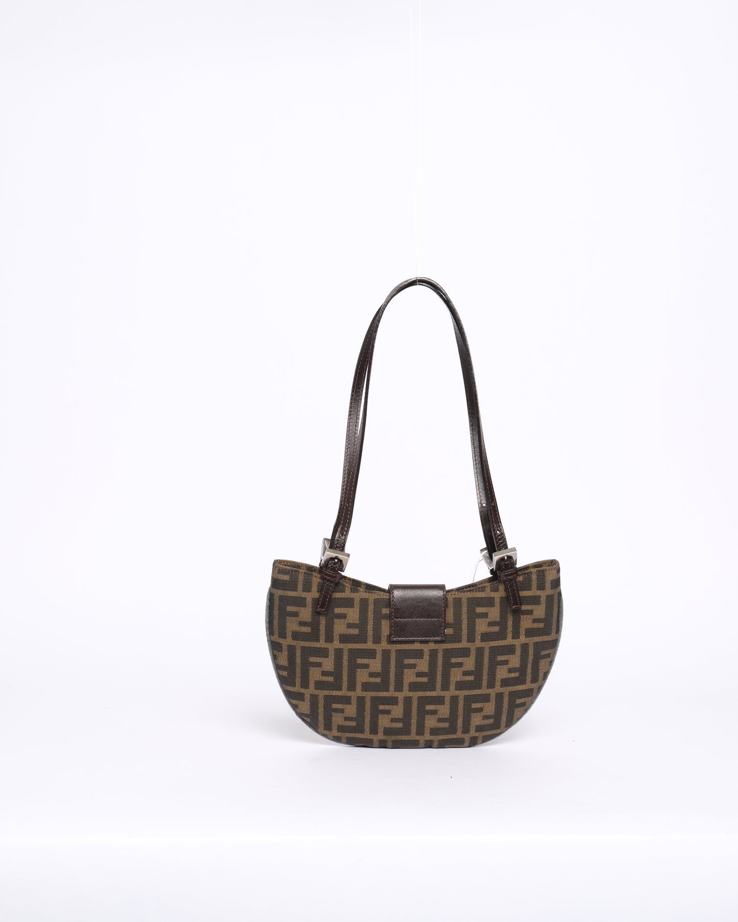 Fendi Brown Canvas & Leather Zucca Monogram Half-moon Shoulder Bag