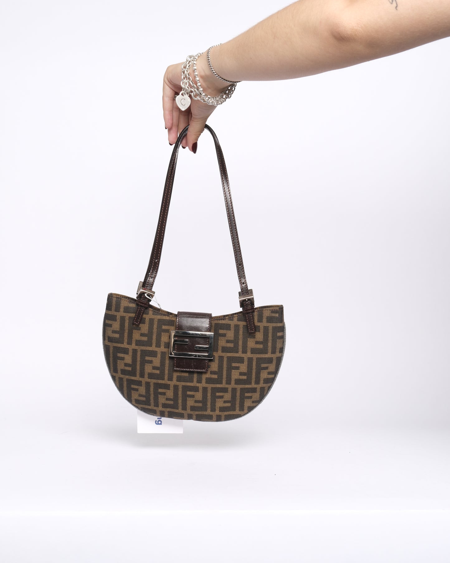Fendi Brown Canvas & Leather Zucca Monogram Half-moon Shoulder Bag