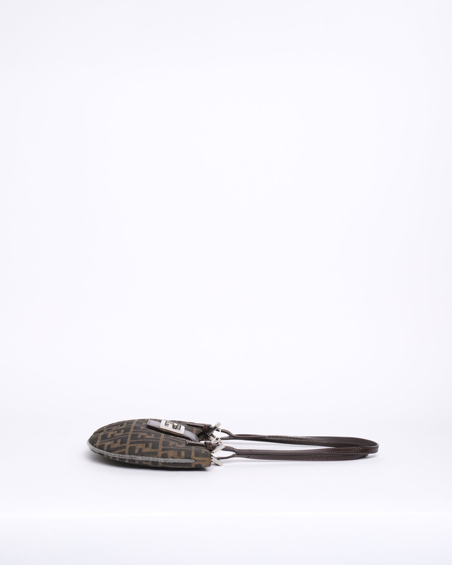 Fendi Brown Canvas & Leather Zucca Monogram Half-moon Shoulder Bag