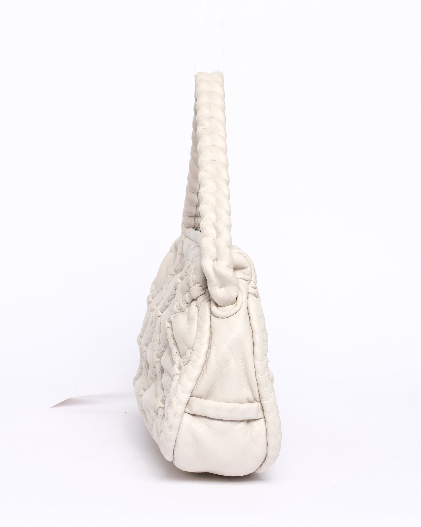 Chanel 2006 Cream Lambskin Leather Hidden Chain Hobo Quilted Bag