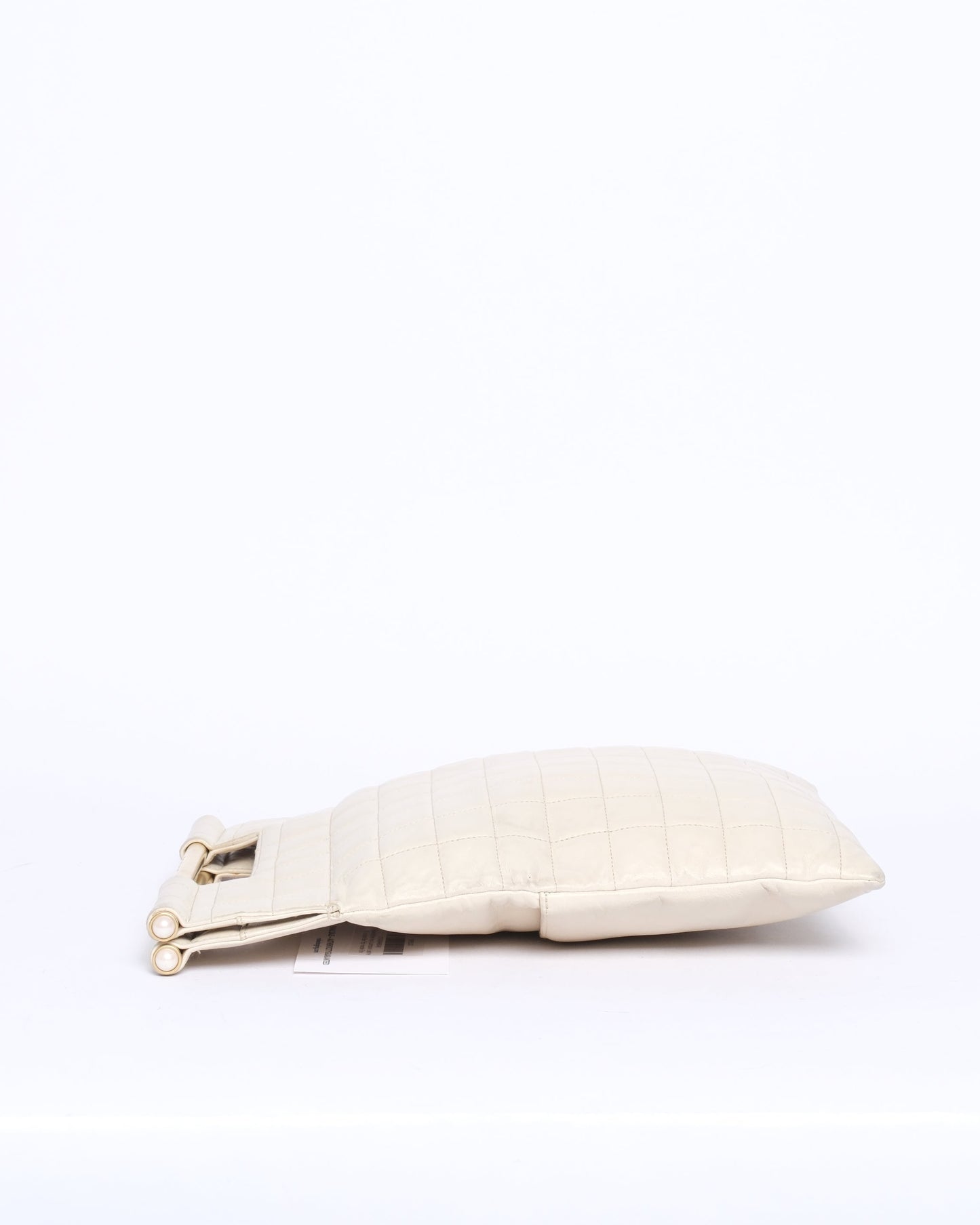 Chanel White Ivory Lambskin Leather Chocolate Bar Top Handle Tote