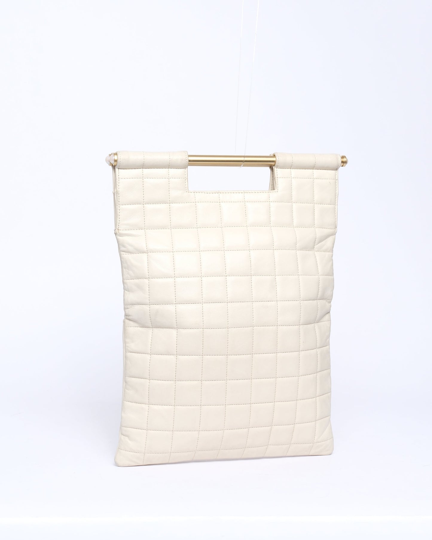 Chanel White Ivory Lambskin Leather Chocolate Bar Top Handle Tote