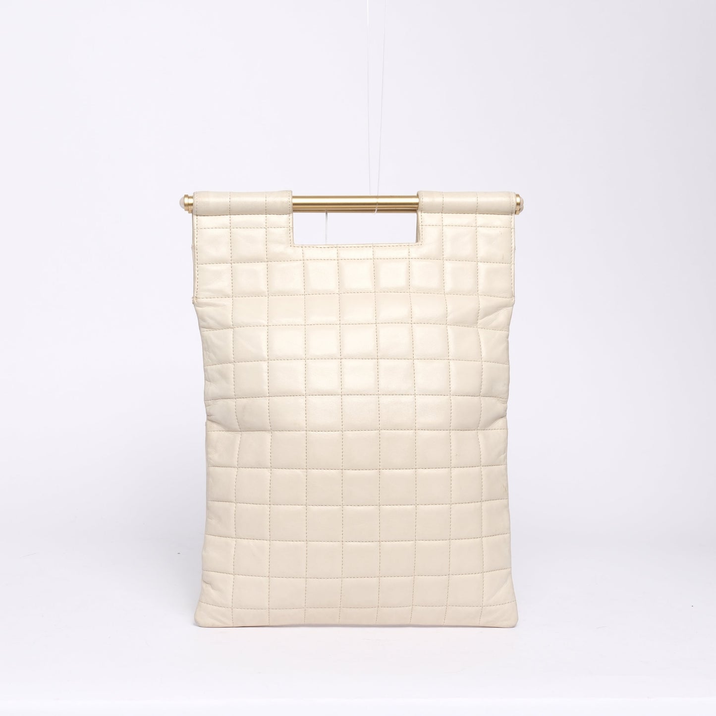 Chanel White Ivory Lambskin Leather Chocolate Bar Top Handle Tote