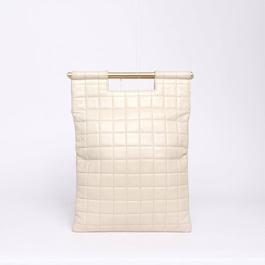 Chanel White Ivory Lambskin Leather Chocolate Bar Top Handle Tote
