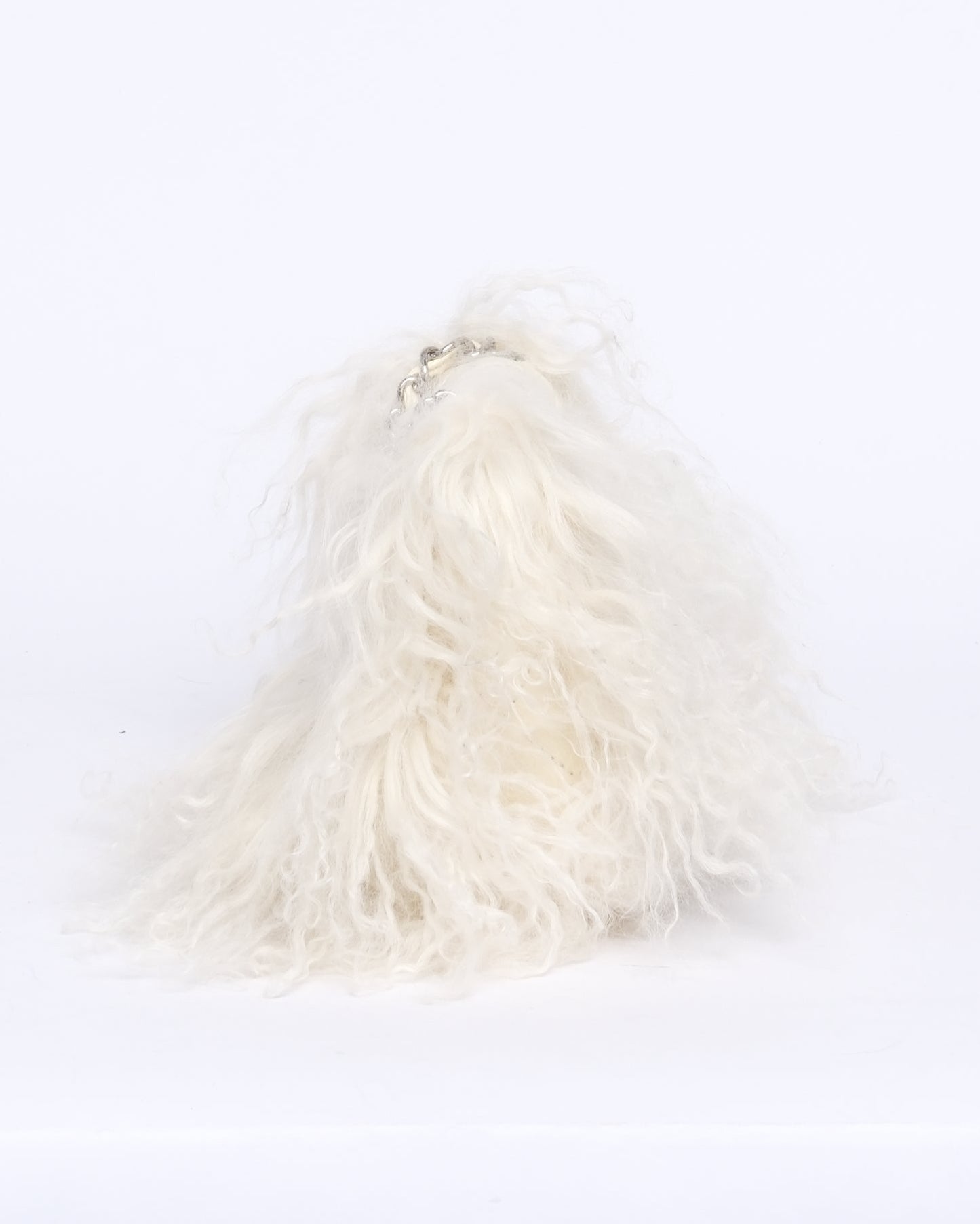 RARE Chanel White Lambskin & Mongolian Fur Mini Flap SHW