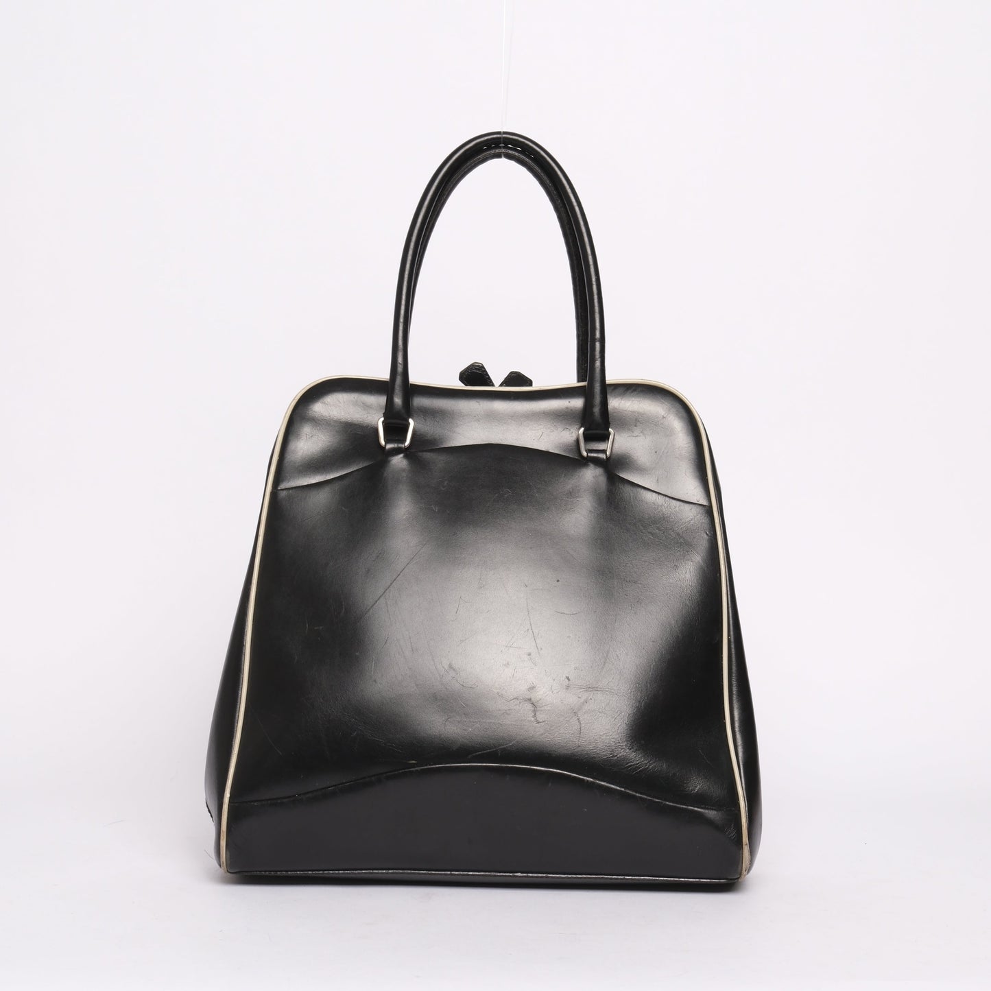 Prada Black & White Leather Top Handle Tote Bag