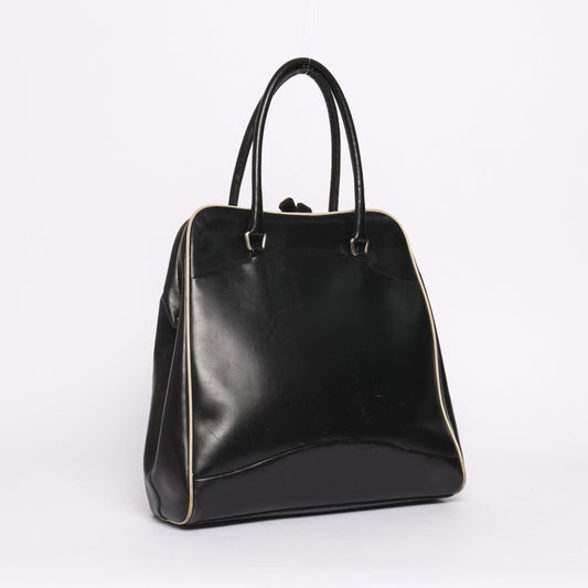Prada Black & White Leather Top Handle Tote Bag