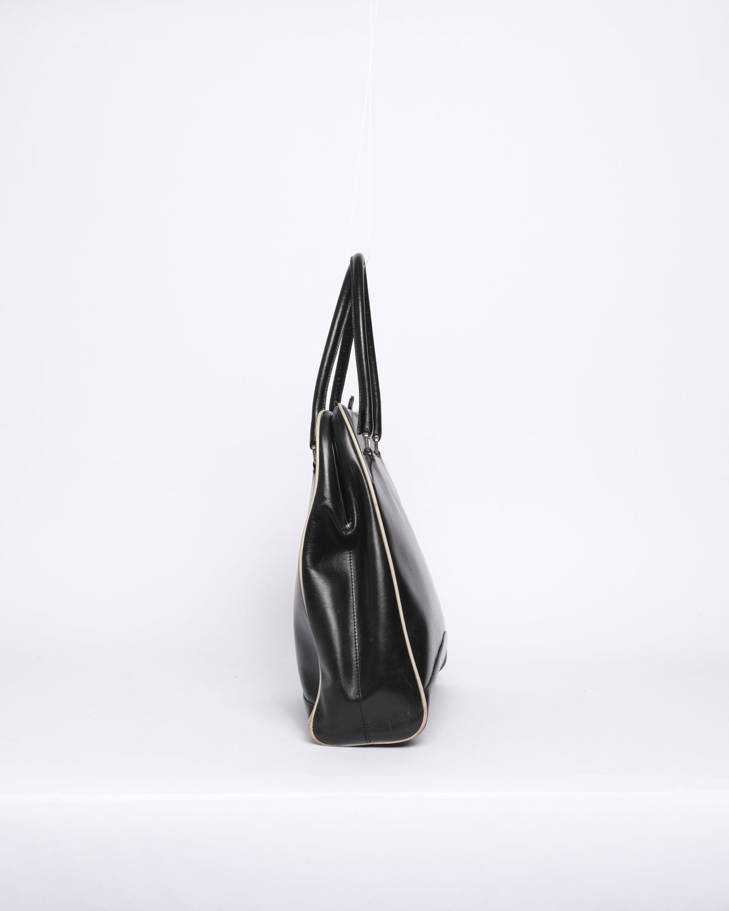 Prada Black & White Leather Top Handle Tote Bag