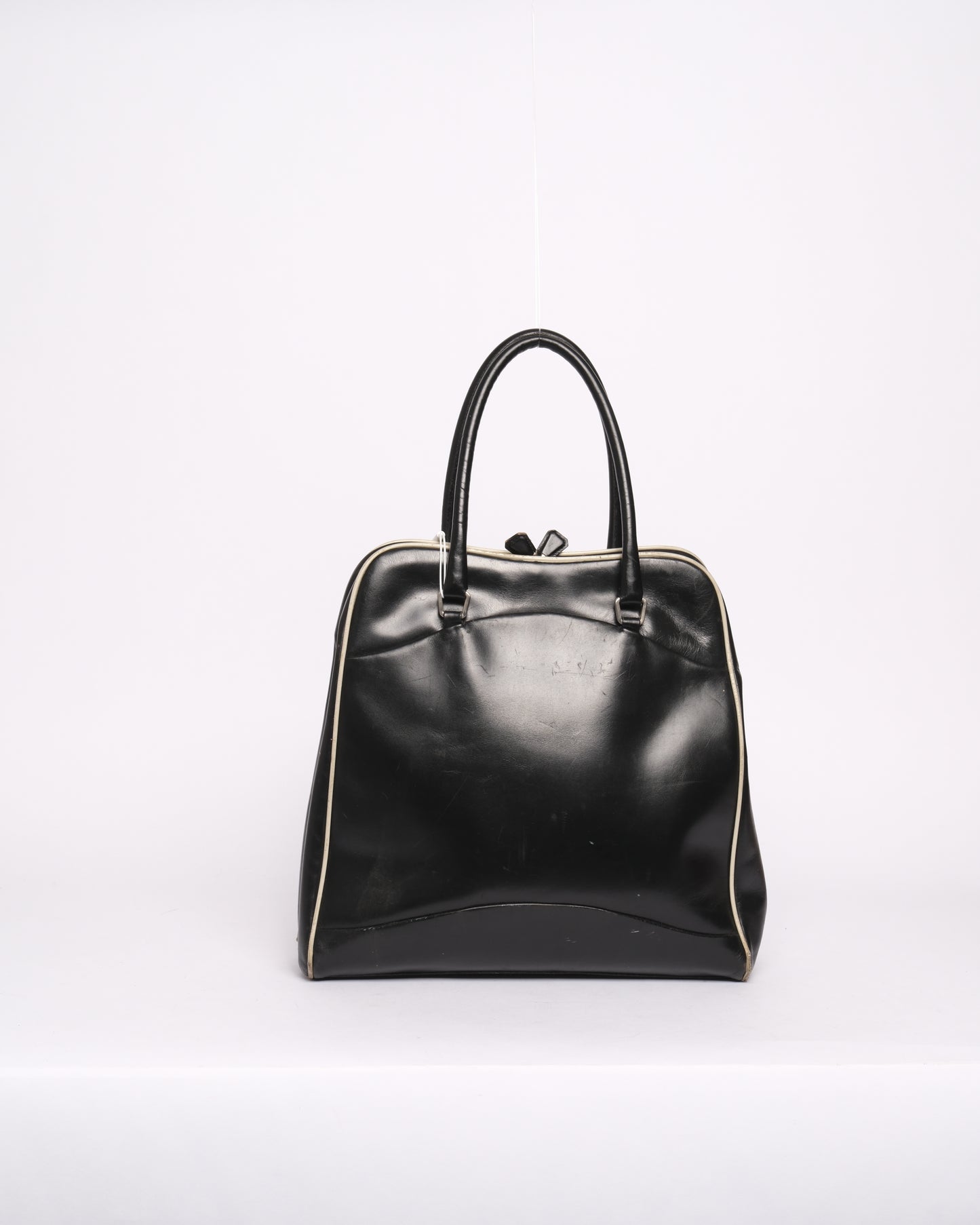 Prada Black & White Leather Top Handle Tote Bag