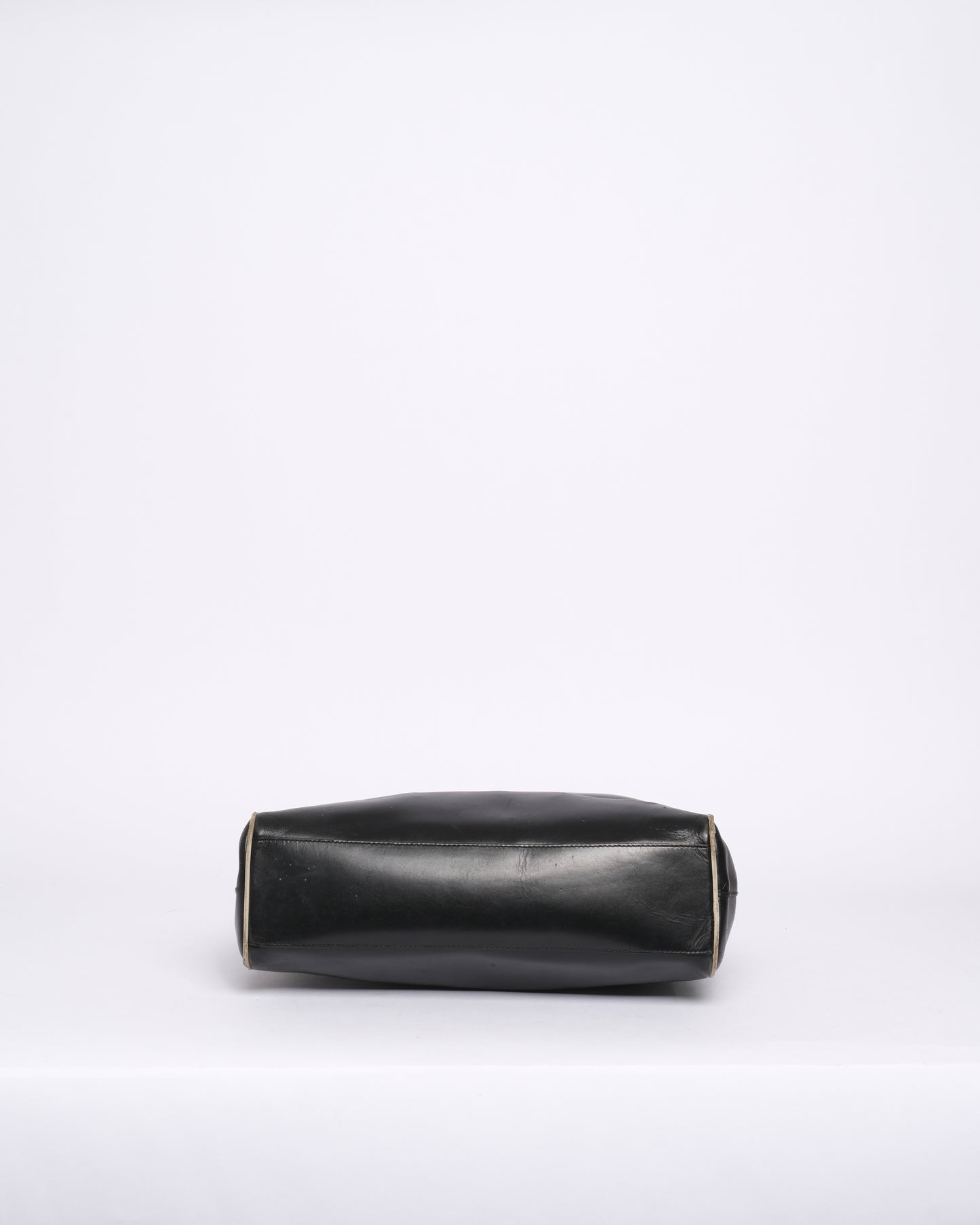 Prada Black & White Leather Top Handle Tote Bag