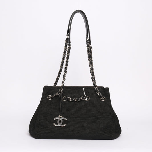 Chanel 2006 Black Knitted Chevron Tote Bag
