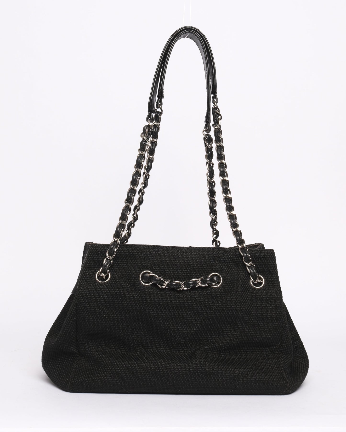 Chanel 2006 Black Knitted Chevron Tote Bag