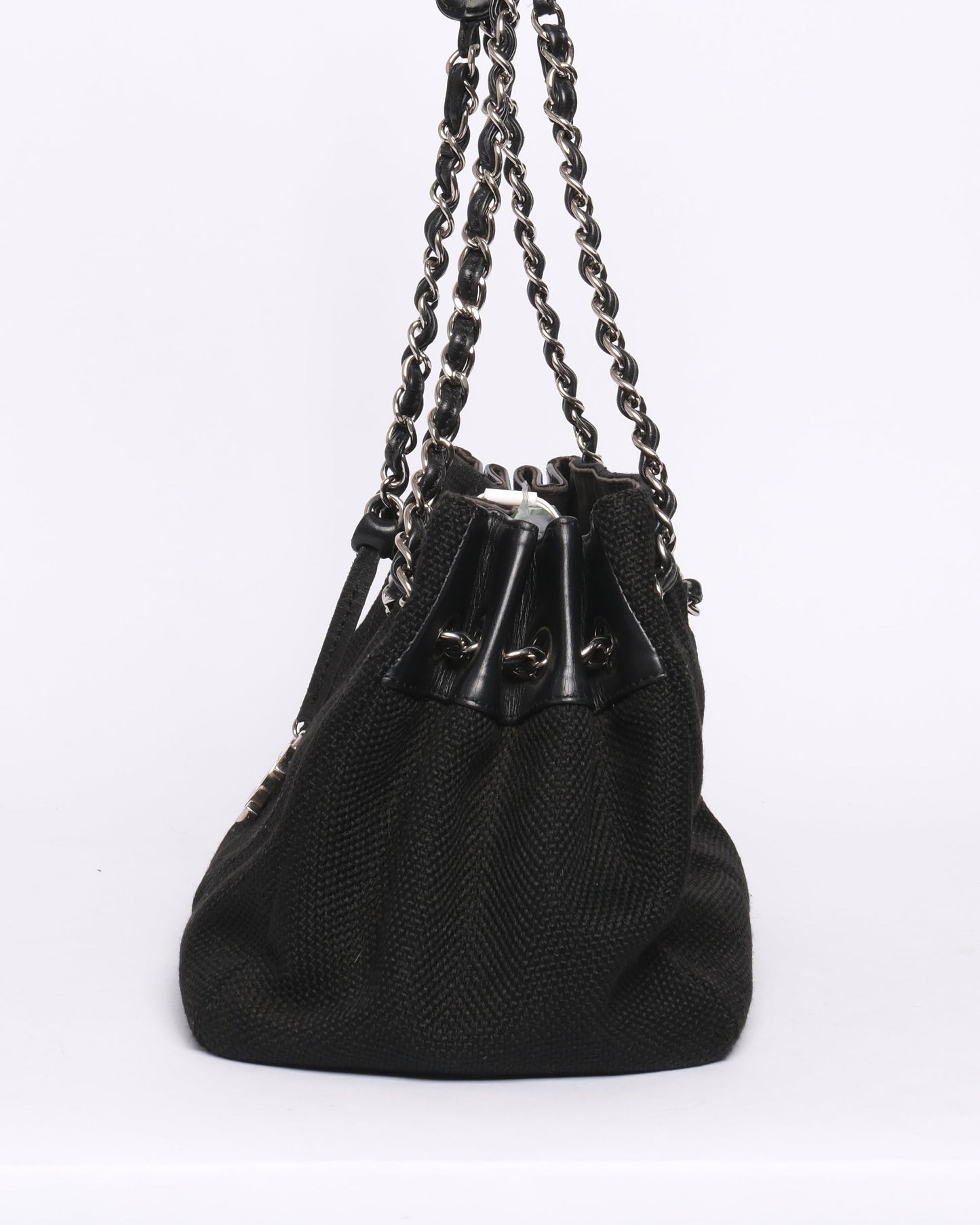 Chanel 2006 Black Knitted Chevron Tote Bag