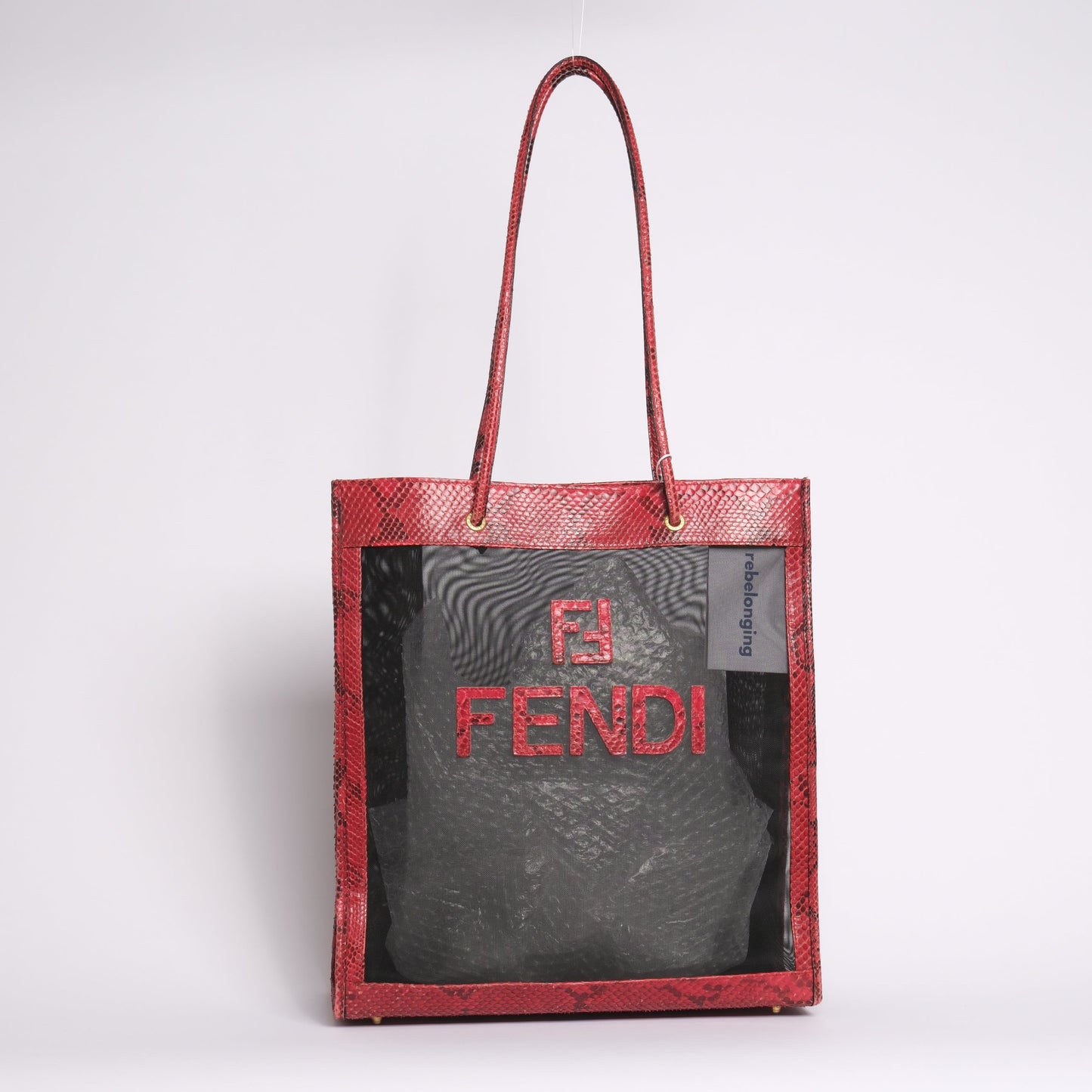 RARE Fendi Red & Black Python Leather Mesh Tote Bag