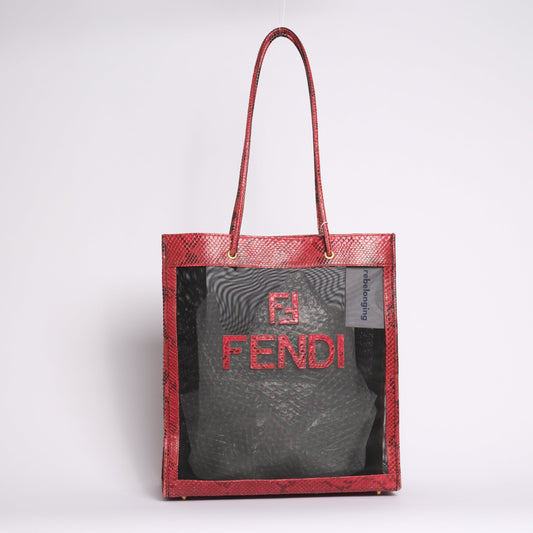 RARE Fendi Red & Black Python Leather Mesh Tote Bag